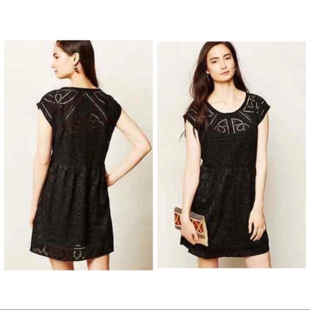 Anthropologie Vanessa Virginia Embroidered Cutwork Dress Black